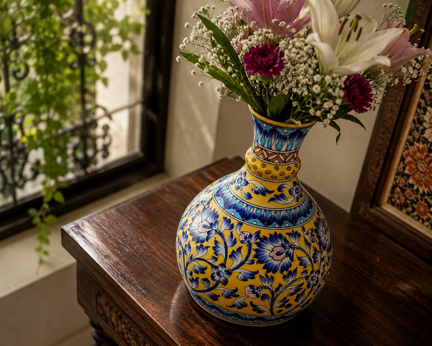 Golden Floral Globe Vase
